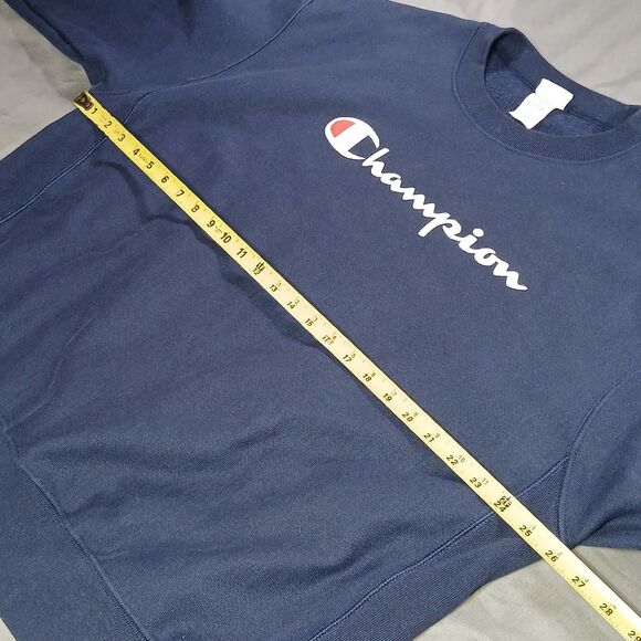 Champion Reverse Weave Sweatshirt Mens XL Navy Blue Crew Neck Spellout Logo XL - Picture 9 of 11